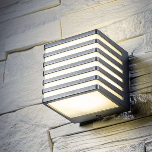 CGC SIROLO Anthracite Grey Square LED Outdoor Cube Wall Light Decorative Grill 4000k IP54 10W 1000lm