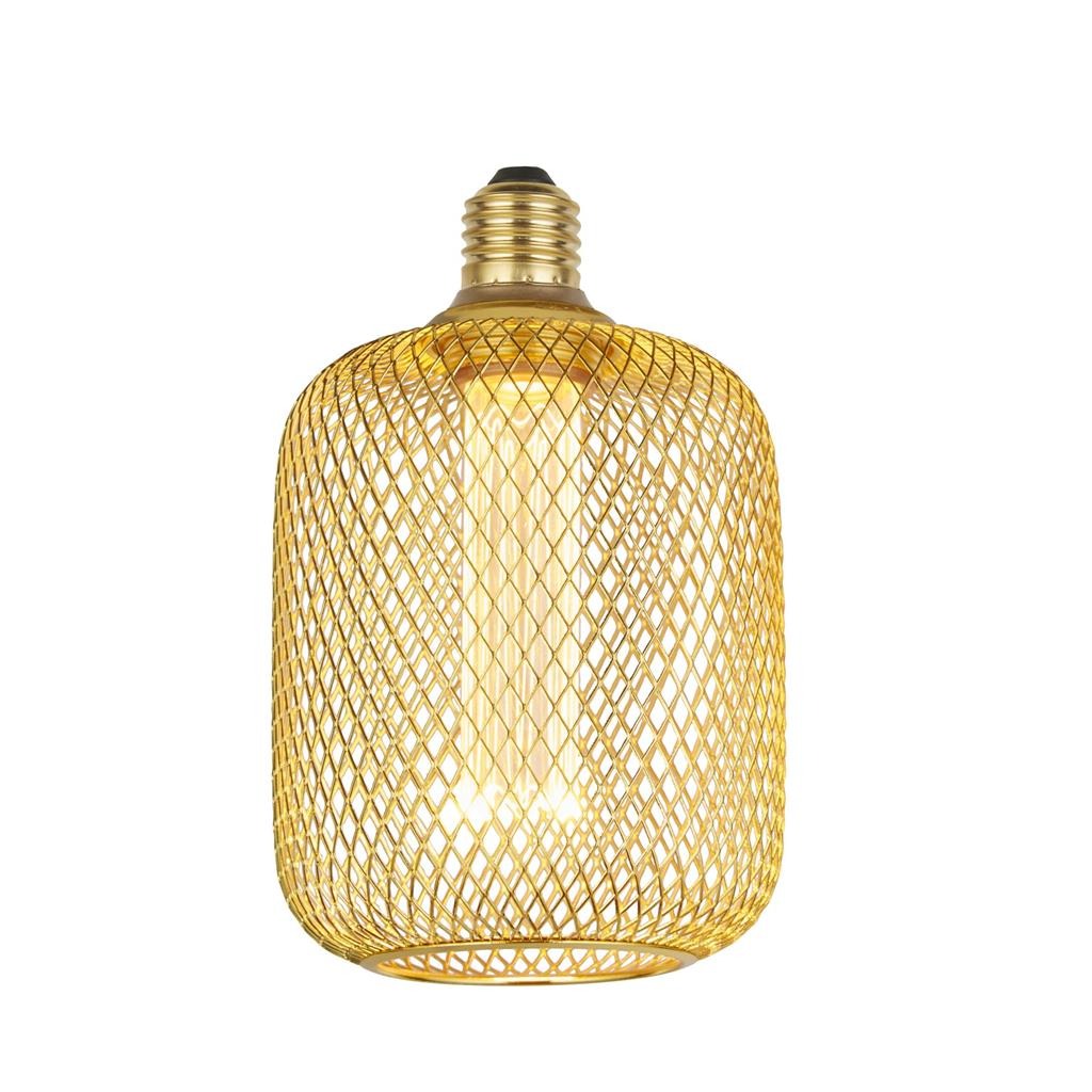 Our decorative gold mesh E27 LED drum bulb provides a unique aesthetic, blending seamlessly into many decors. Made from gold wire mesh in drum cross hatch pattern giving this bulb a real industrial feel. This energy-saving bulb is perfect for exposed lighting designs fits any standard E27 lamp holder.
