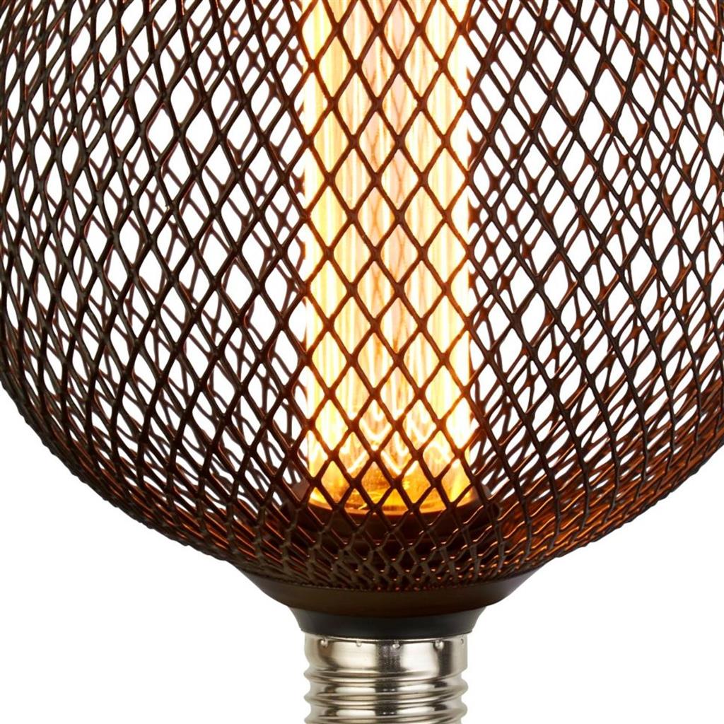 Our decorative black mesh E27 LED globe bulb provides a unique aesthetic, blending seamlessly into many decors. Made from black wire mesh in a cross hatch pattern giving this bulb a real industrial feel. This energy-saving bulb is perfect for exposed lighting designs fits any standard E27 lamp holder.