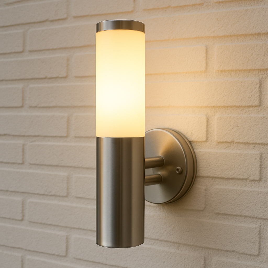 Wall-mounted outdoor light fixture on a brick wall