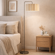 CGC Kyra Brushed Nickel Angled Floor Lamp with Large Scalloped Lampshade