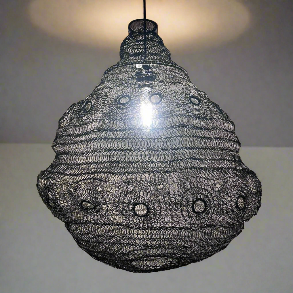CGC CASABLANCA Large Black Mesh Moroccan Metal Ceiling Pendant Light and Lamp Shade