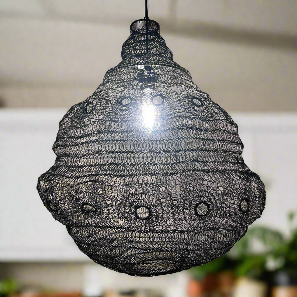 CGC CASABLANCA Large Black Mesh Moroccan Metal Ceiling Pendant Light and Lamp Shade