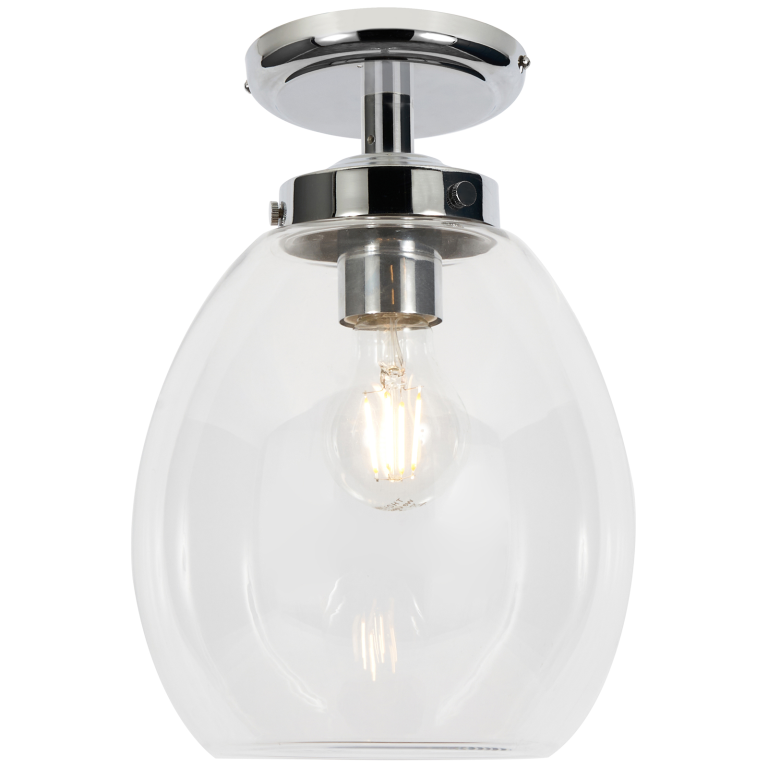 CGC AMELIA Clear Glass Lampshade E27 Pendant Cord with Chrome Base IP44 Suitable For Bathrooms