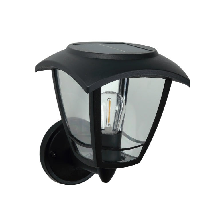 Create an aesthetically pleasing lighting system around your home with our Lara solar lantern light for your walls. This product is featured as an elegant and traditional lantern wall light design, constructed from black polycarbonate and fitted with clear polycarbonate diffusers. The Lara wall light comes complete with an integrated filament warm white LED bulb and built in solar panel.