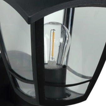 Create an aesthetically pleasing lighting system around your home with our Lara solar lantern light for your walls. This product is featured as an elegant and traditional lantern wall light design, constructed from black polycarbonate and fitted with clear polycarbonate diffusers. The Lara wall light comes complete with an integrated filament warm white LED bulb and built in solar panel.