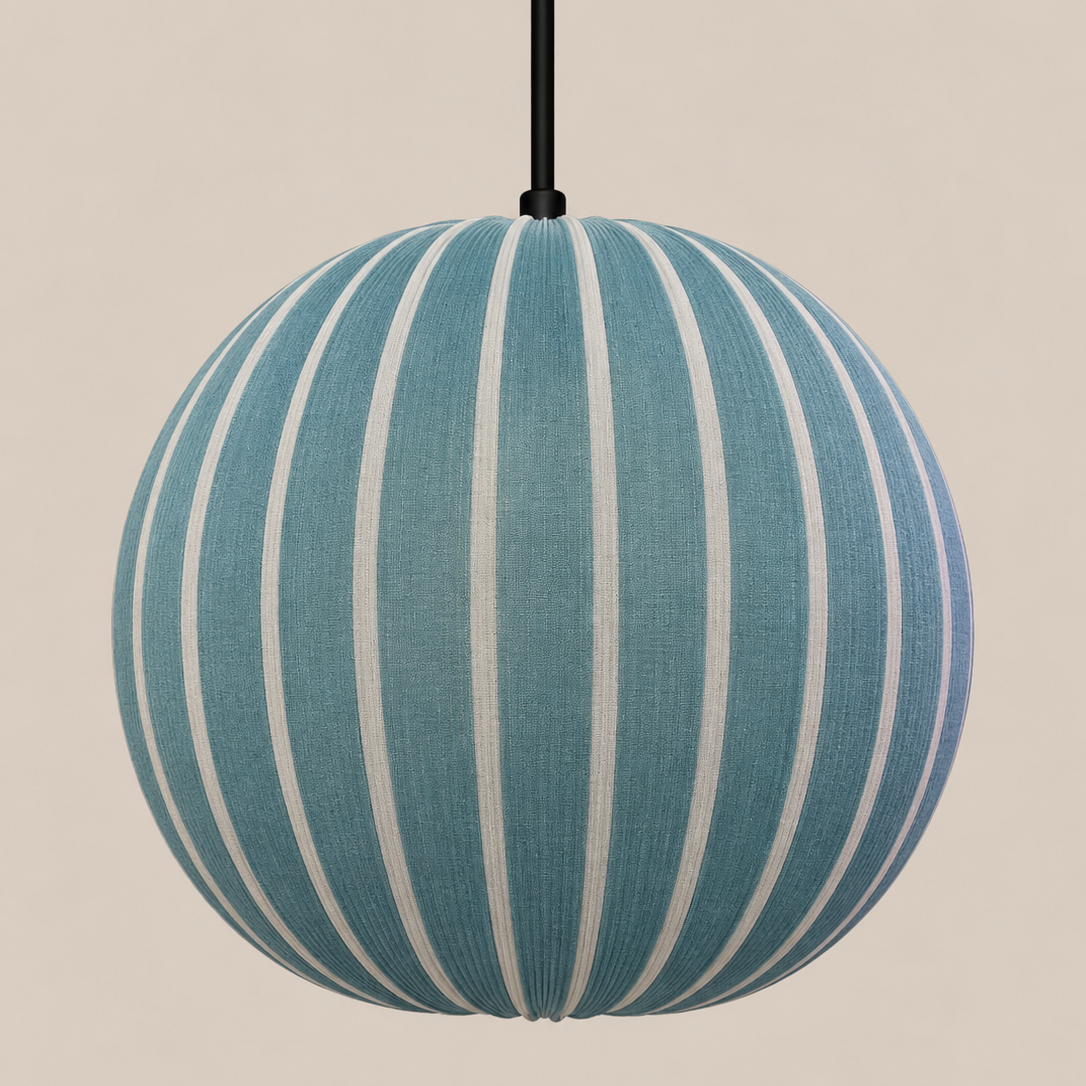 CGC Fleur Large 45cm Blue & White Striped Round Globe Lantern Lampshade