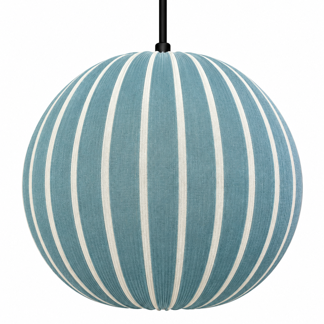CGC Fleur Large 45cm Blue & White Striped Round Globe Lantern Lampshade