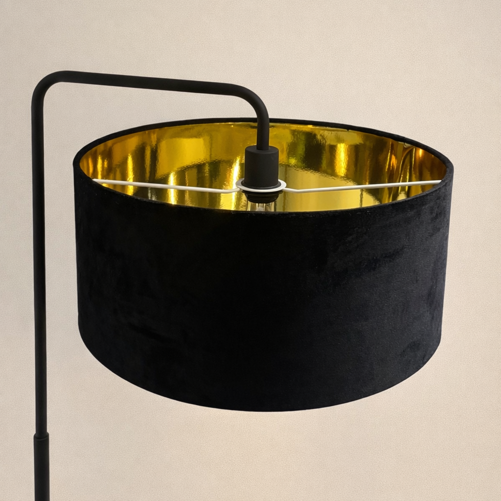 CGC Kyra Black Angled Floor Lamp with Large 45cm Velvet Lampshade