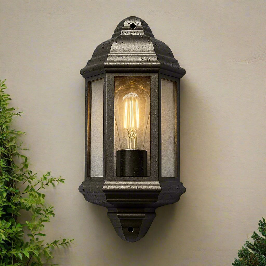 CGC Fred Black Outdoor Half Wall Light Lantern with PIR Motion Sensor