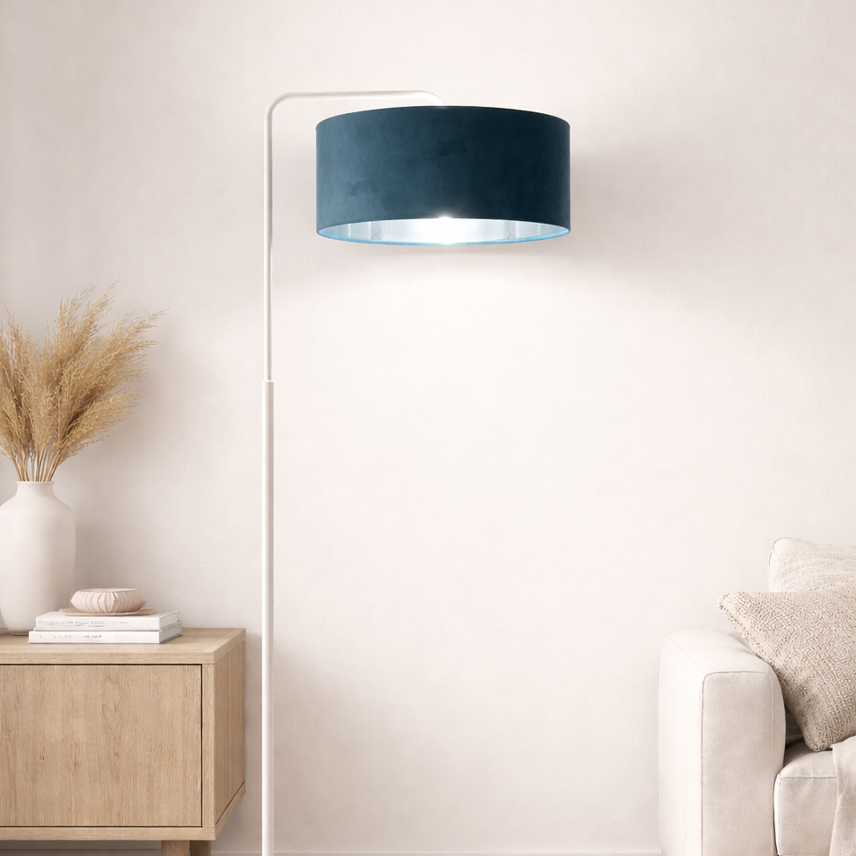 CGC Kyra Cream Angled Floor Lamp with Large 45cm Velvet Lampshade