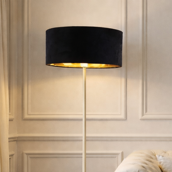 CGC Lena Cream Straight Floor Lamp with 45cm Large Velvet Lampshade