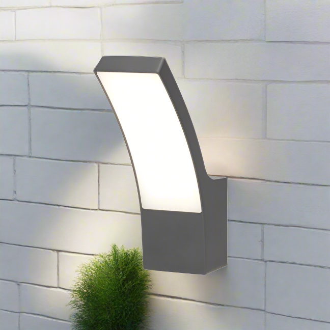 CGC MILLIE Anthracite Dark Grey Curved LED Wall Light Diecast Aluminium Opal Diffuser 4000k IP54