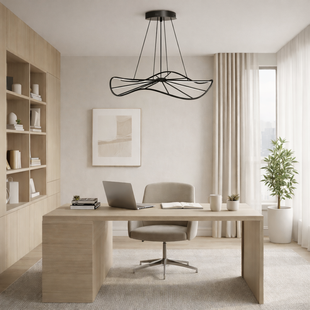 CGC PARAPLU 1 Wave 60cm Matt Black LED Ceiling Pendant Light Chandelier