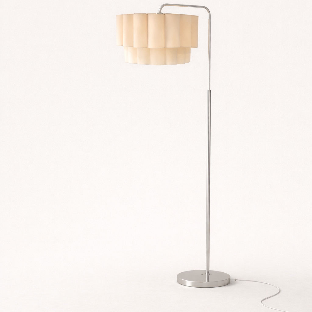 CGC Kyra Brushed Nickel Angled Floor Lamp with Two Layer Large Scalloped Lampshade