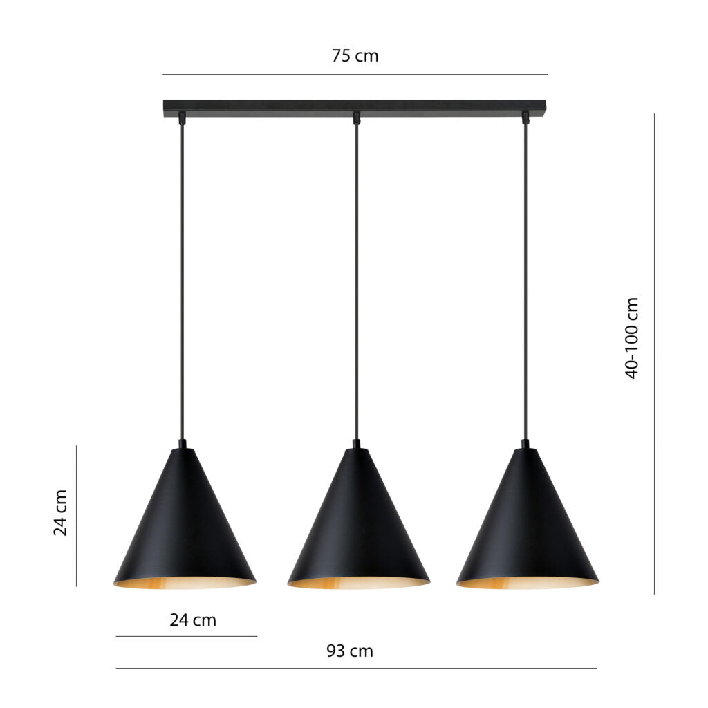 Add a touch of industrial style to your interior with a pendant lamp from the REBEL series. The solid steel construction harmonizes with the black conical lampshade, whose golden interior adds a unique character and warmth to the diffused light. This combination of colours and materials makes the lamp fit perfectly into modern, austere spaces, adding expressiveness to them.