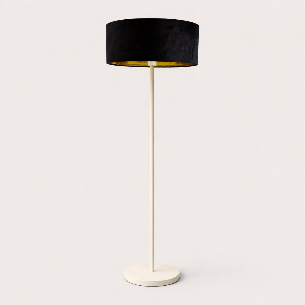 CGC Lena Cream Straight Floor Lamp with 45cm Large Velvet Lampshade