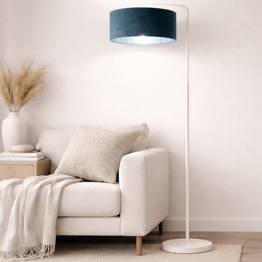 CGC Kyra Cream Angled Floor Lamp with Large 45cm Velvet Lampshade