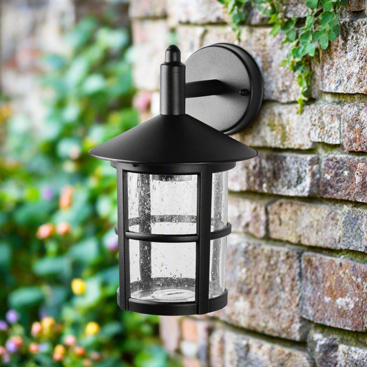 CGC OLIVIA Large Black Traditional Outdoor Wall Lantern Clear Glass Diffuser