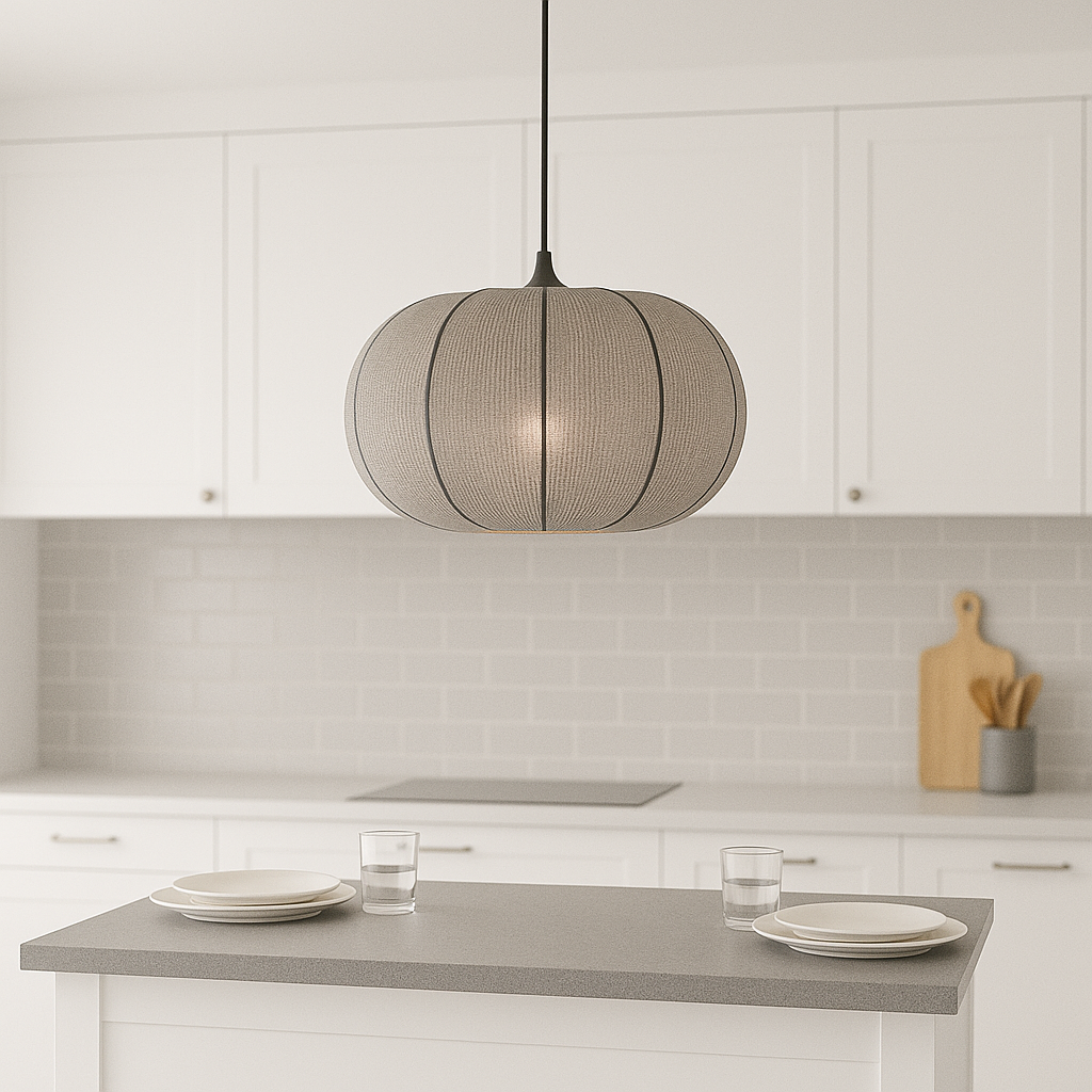 Modern kitchen with a pendant light hanging above a countertop.
