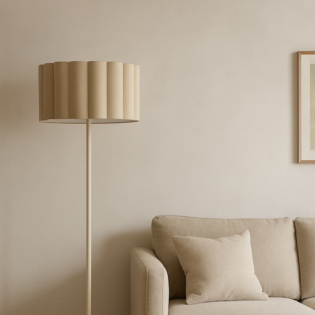 CGC Lena Cream Straight Floor Lamp with Large Scalloped Lampshade