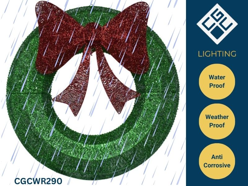 CGC Extra Large 90cm Luxury LED Glitter Green With Red Bow LED Christmas Wreath