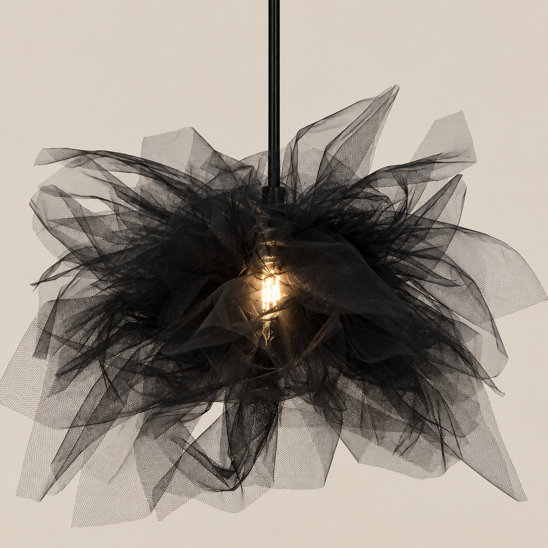CGC Odette Black 60cm Oversized Ruffle Layered Cloud Style Tulle Silloulette Lampshade