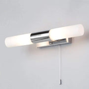 A wall light that is incredibly sleek and modern and would look great in any bathroom. The bathroom will look great with the elegant chrome finish. A soft, gentle light is produced by the two opal white lamps. This wall light has an IP value of IP44 so that you can place it in damp spaces such as the bathroom.