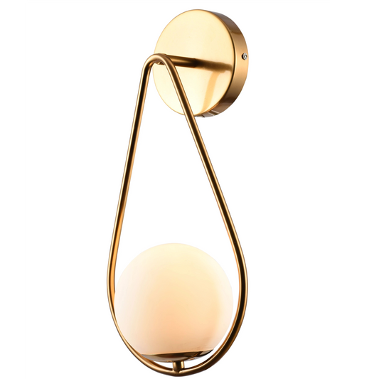 CGC LOPEZ Brushed Gold Brass Wall Lamp with Pearl White Globe Ball
