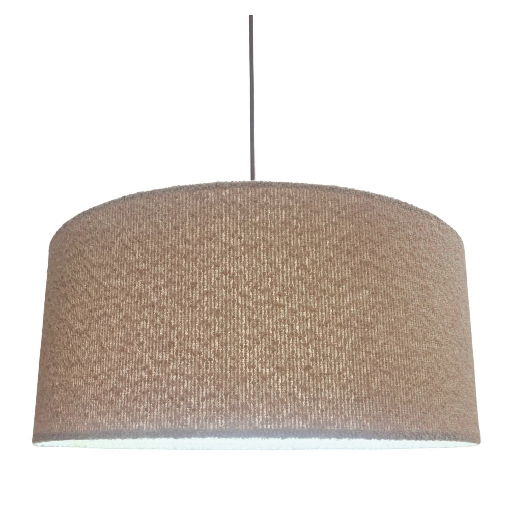 Textured beige pendant lamp on a white background
