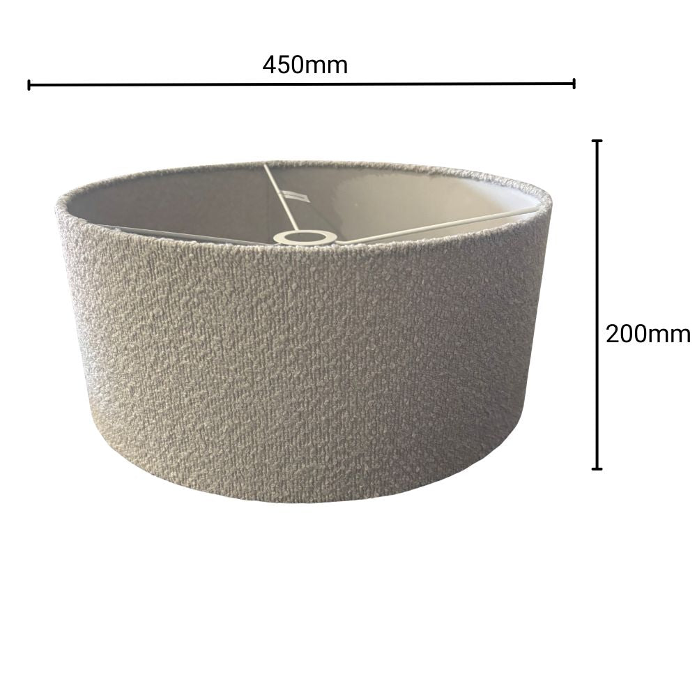 Gray textured lampshade with dimensions on a white background