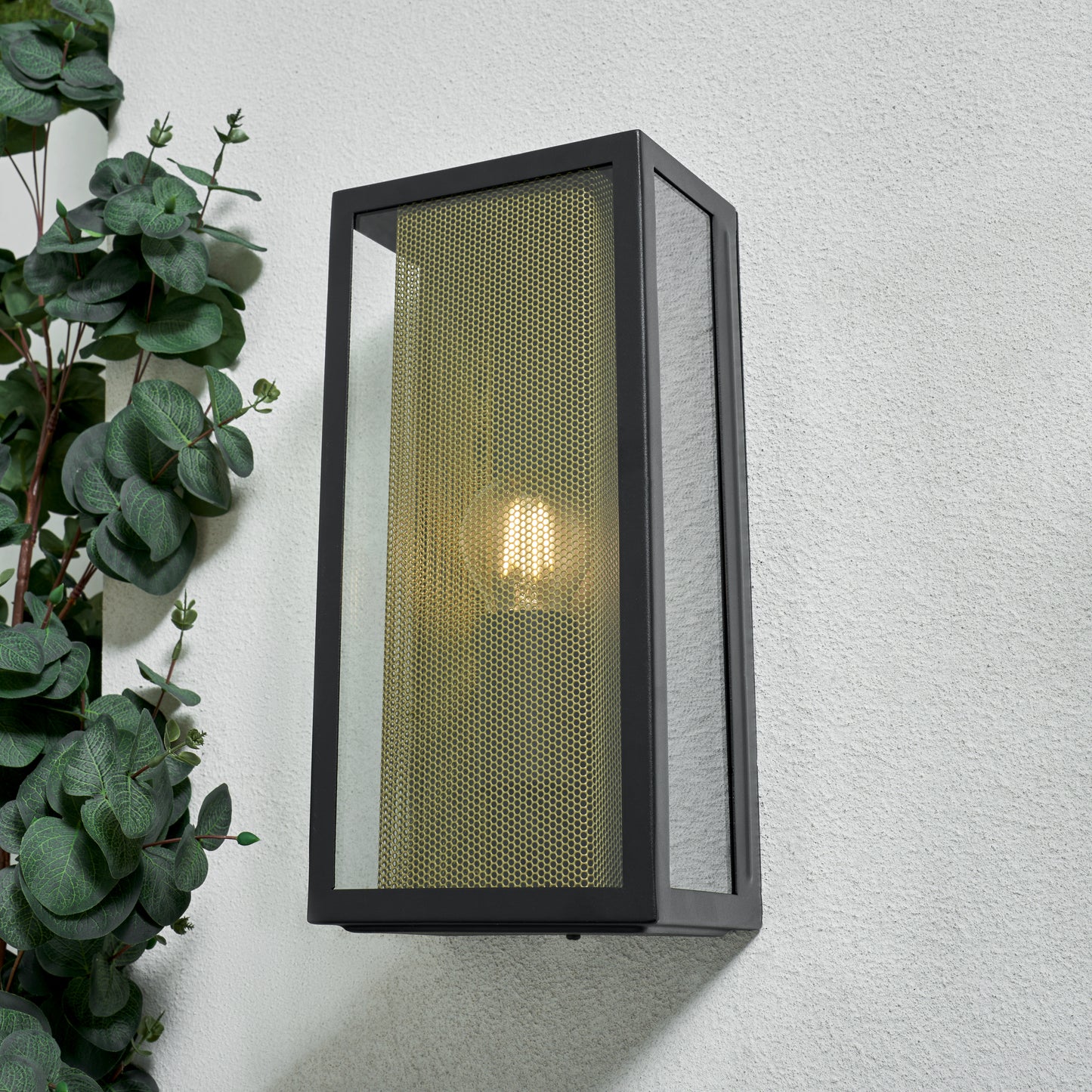 CGC SILAS Modern Black and Brass Outdoor Box Lantern Wall Light