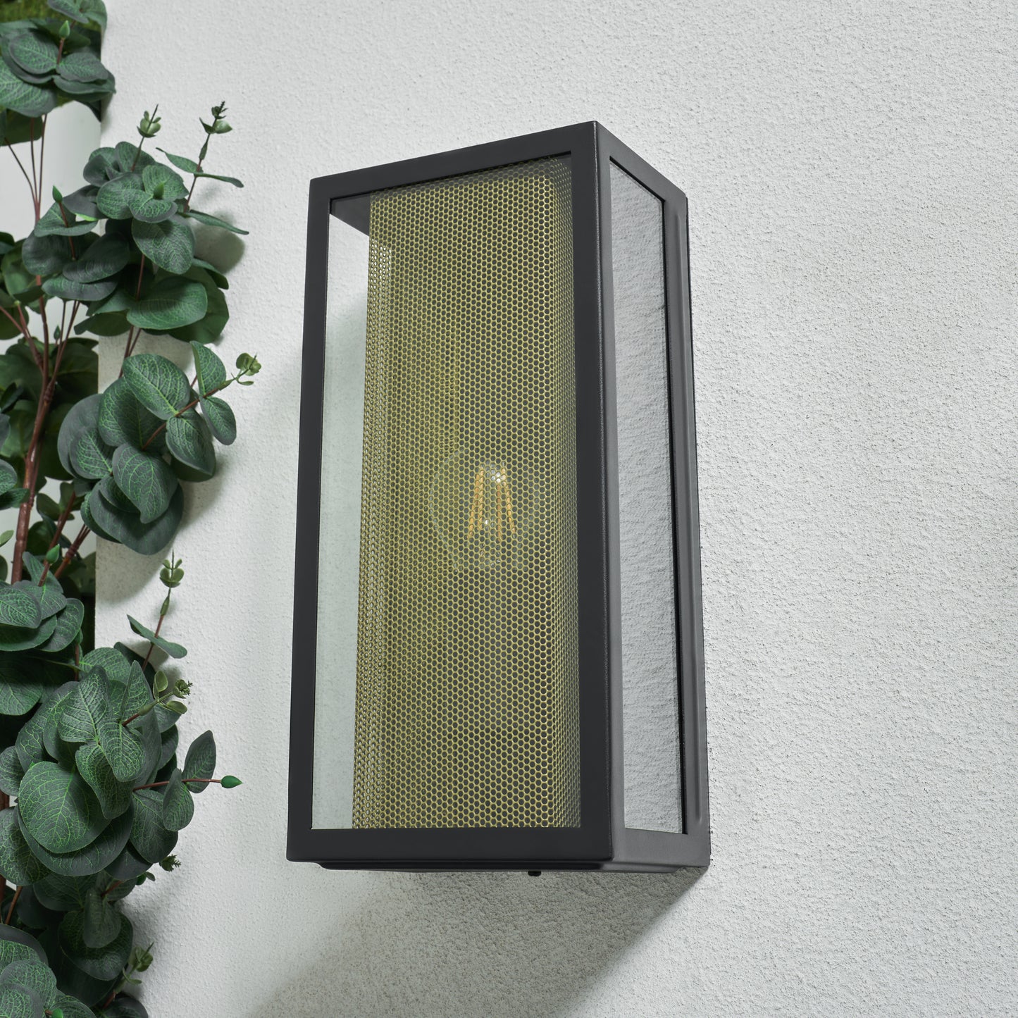 CGC SILAS Modern Black and Brass Outdoor Box Lantern Wall Light