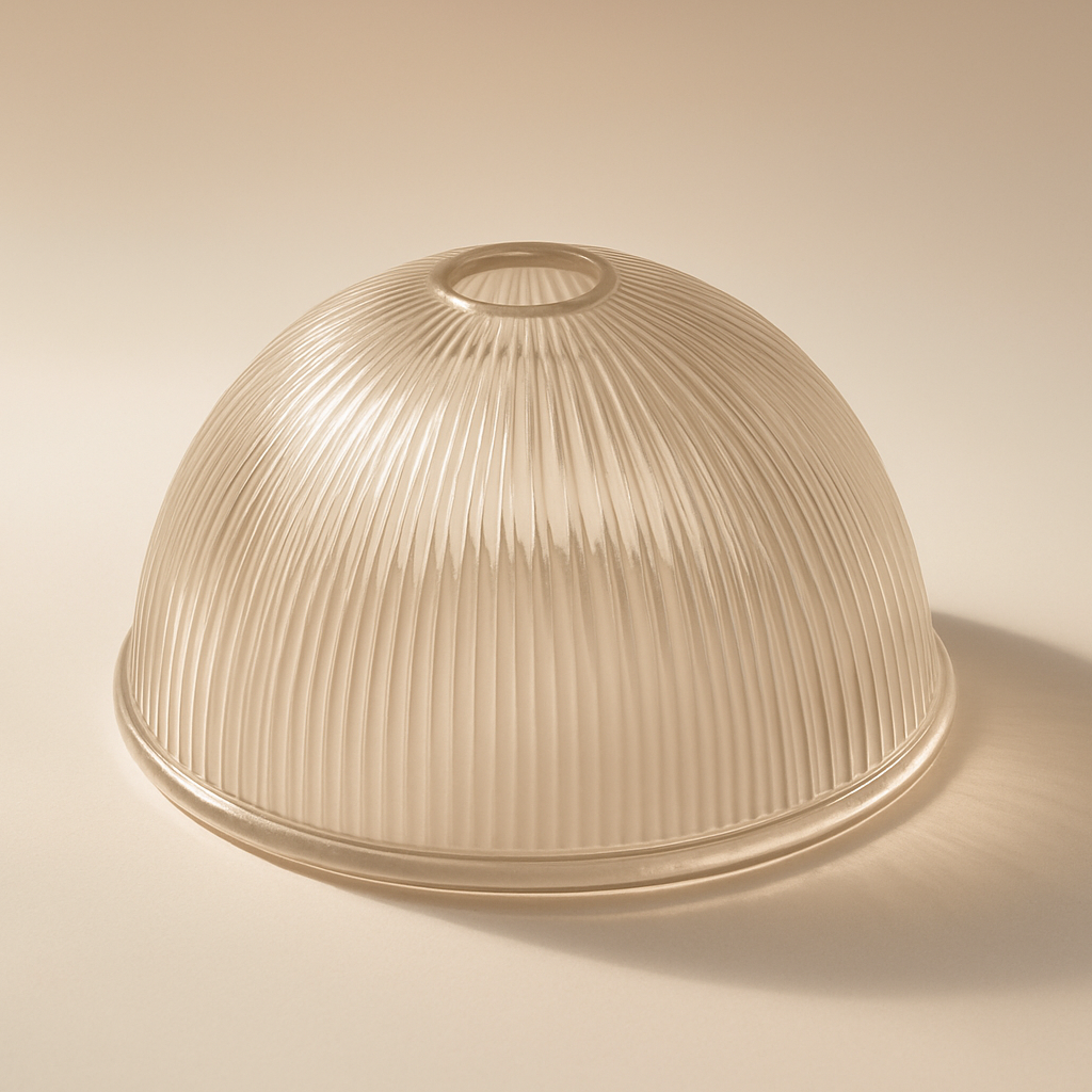 Clear plastic dome container on a beige background