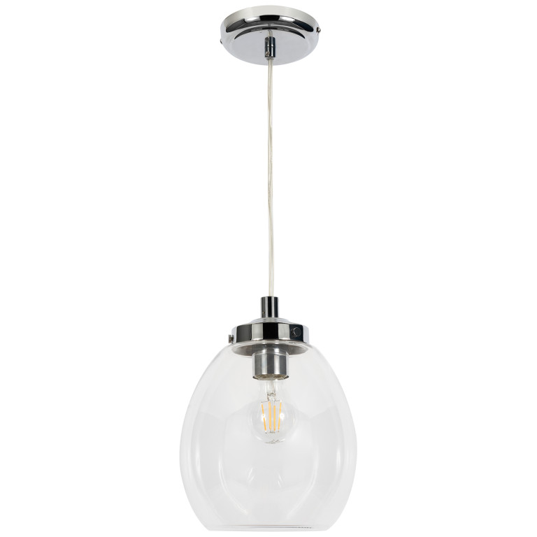 CGC AMELIA Clear Glass Lampshade E27 Pendant Cord with Chrome Base IP44 Suitable For Bathrooms