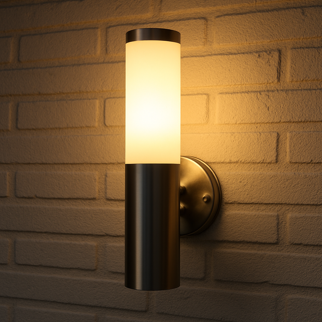 Wall-mounted outdoor light fixture on a brick wall