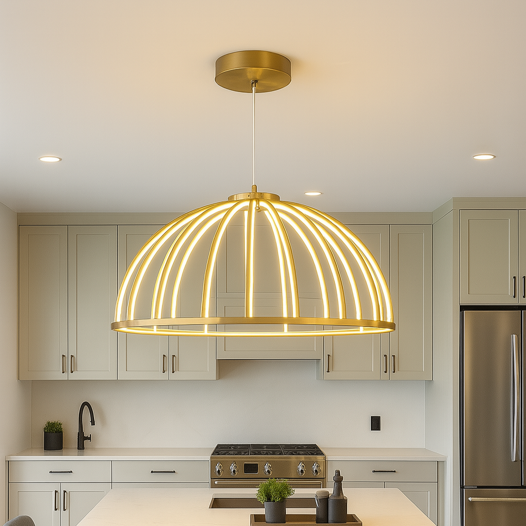 CGC PARAPLU 2 Hemisphere 90cm Satin Gold LED Ceiling Pendant Light