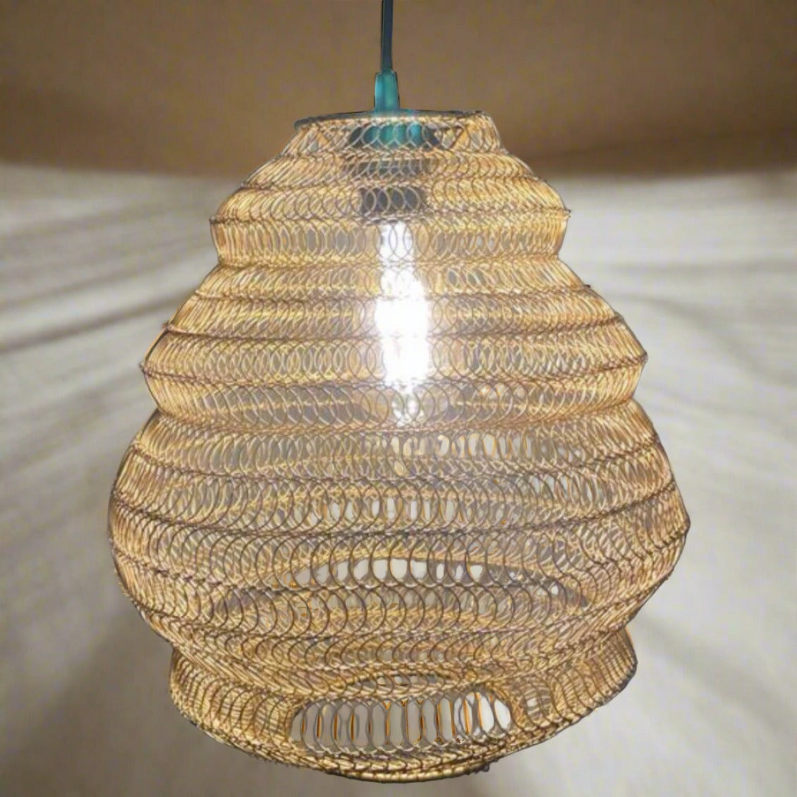 CGC CASABLANCA Medium Matt Gold Mesh Moroccan Metal Ceiling Pendant Light and Lamp Shade