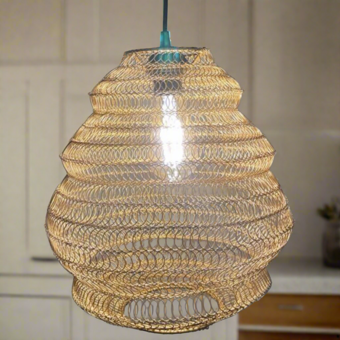 CGC CASABLANCA Medium Matt Gold Mesh Moroccan Metal Ceiling Pendant Light and Lamp Shade