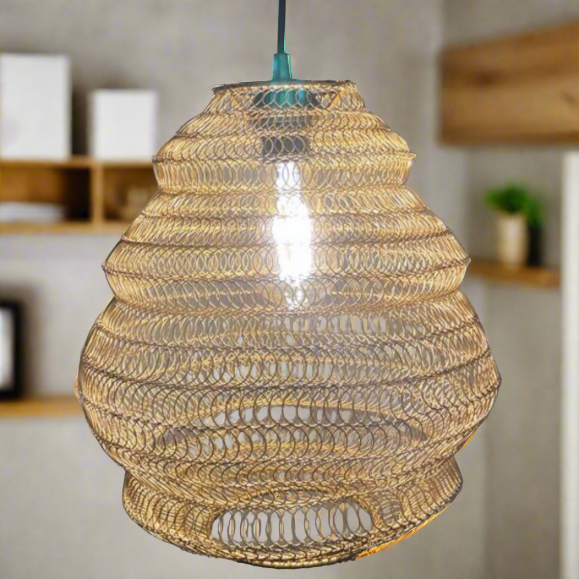 CGC CASABLANCA Medium Matt Gold Mesh Moroccan Metal Ceiling Pendant Light and Lamp Shade