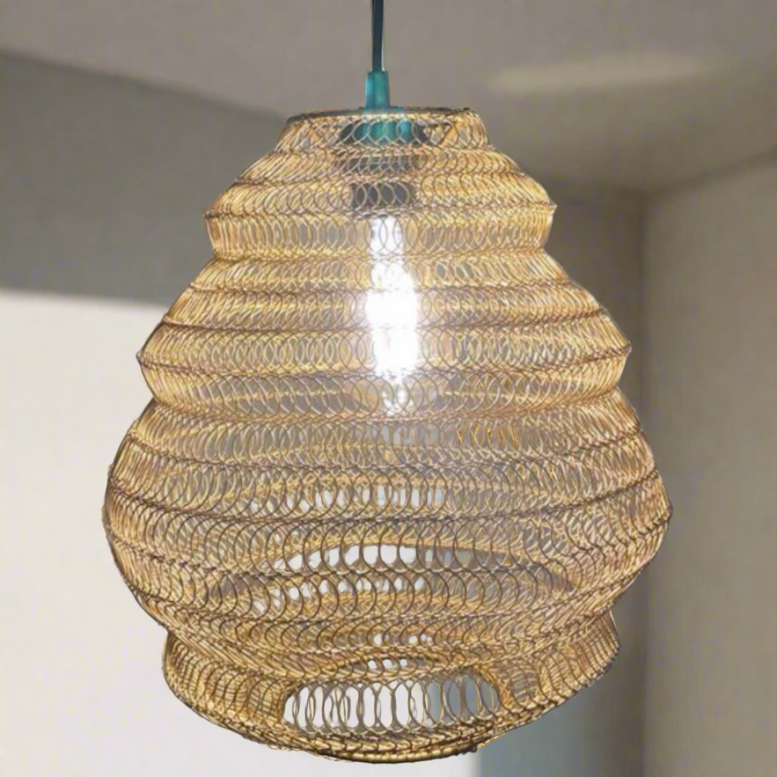 CGC CASABLANCA Medium Matt Gold Mesh Moroccan Metal Ceiling Pendant Light and Lamp Shade