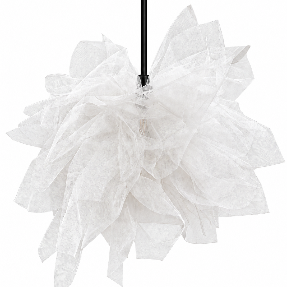 CGC Odette White 60cm Oversized Ruffle Layered Cloud Style Tulle Silhouette Lampshade
