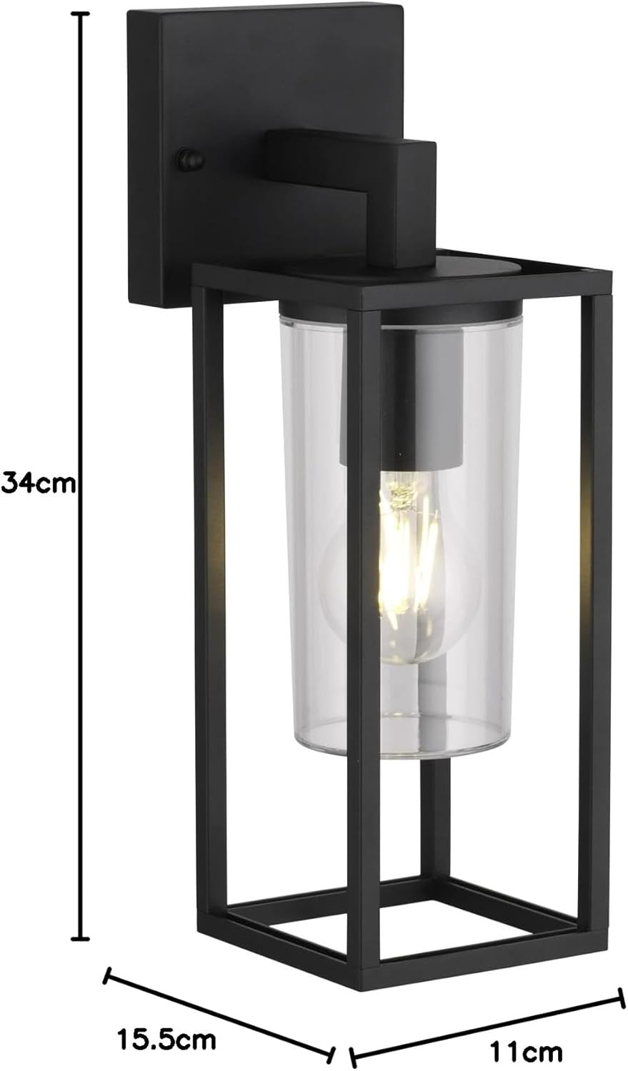 CGC CHLOE Down Black E27 Outdoor Wall Light Lantern Clear Diffuser IP54 Down