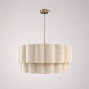Beige textured pendant light on a white background