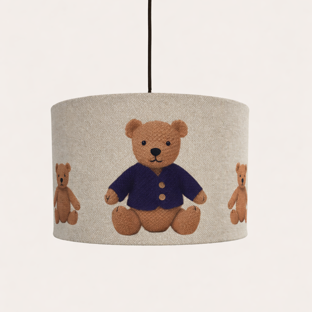 Lampshade with teddy bear design on a plain background