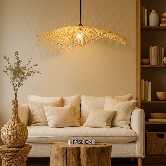 Living room with beige sofa, wooden coffee table, and decorative elements.