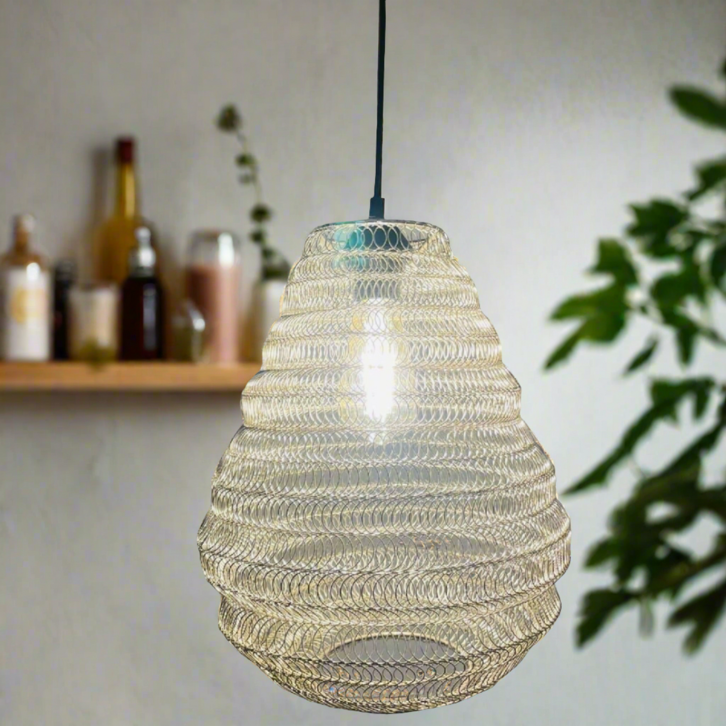 CGC CASABLANCA Medium Silver Mesh Morrocan Metal Ceiling Pendant Light and Lamp Shade