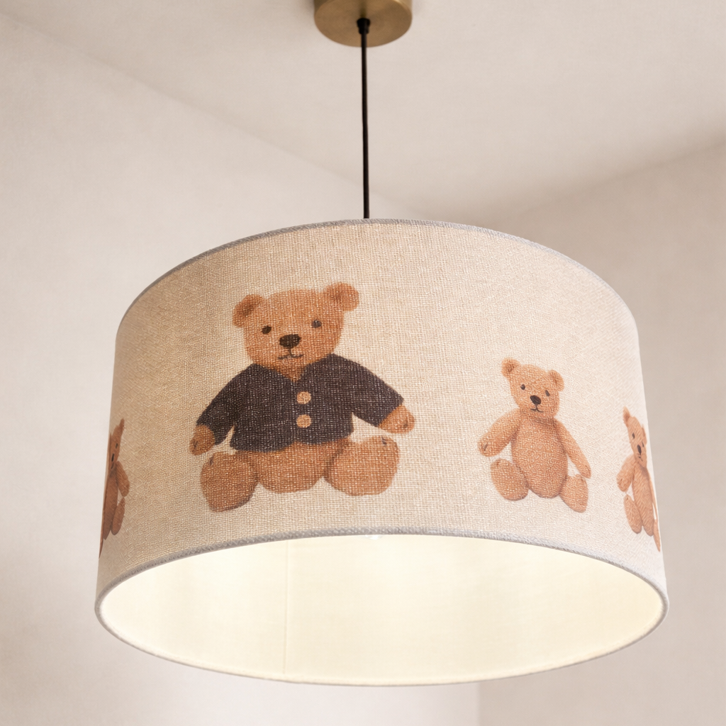 CGC BLAKE 45cm Large Oatmeal Linen Blue Teddy Bear Childrens Lamp Shade