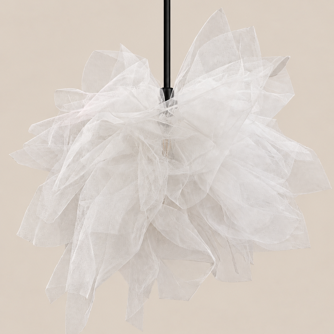 CGC Odette White 60cm Oversized Ruffle Layered Cloud Style Tulle Silhouette Lampshade
