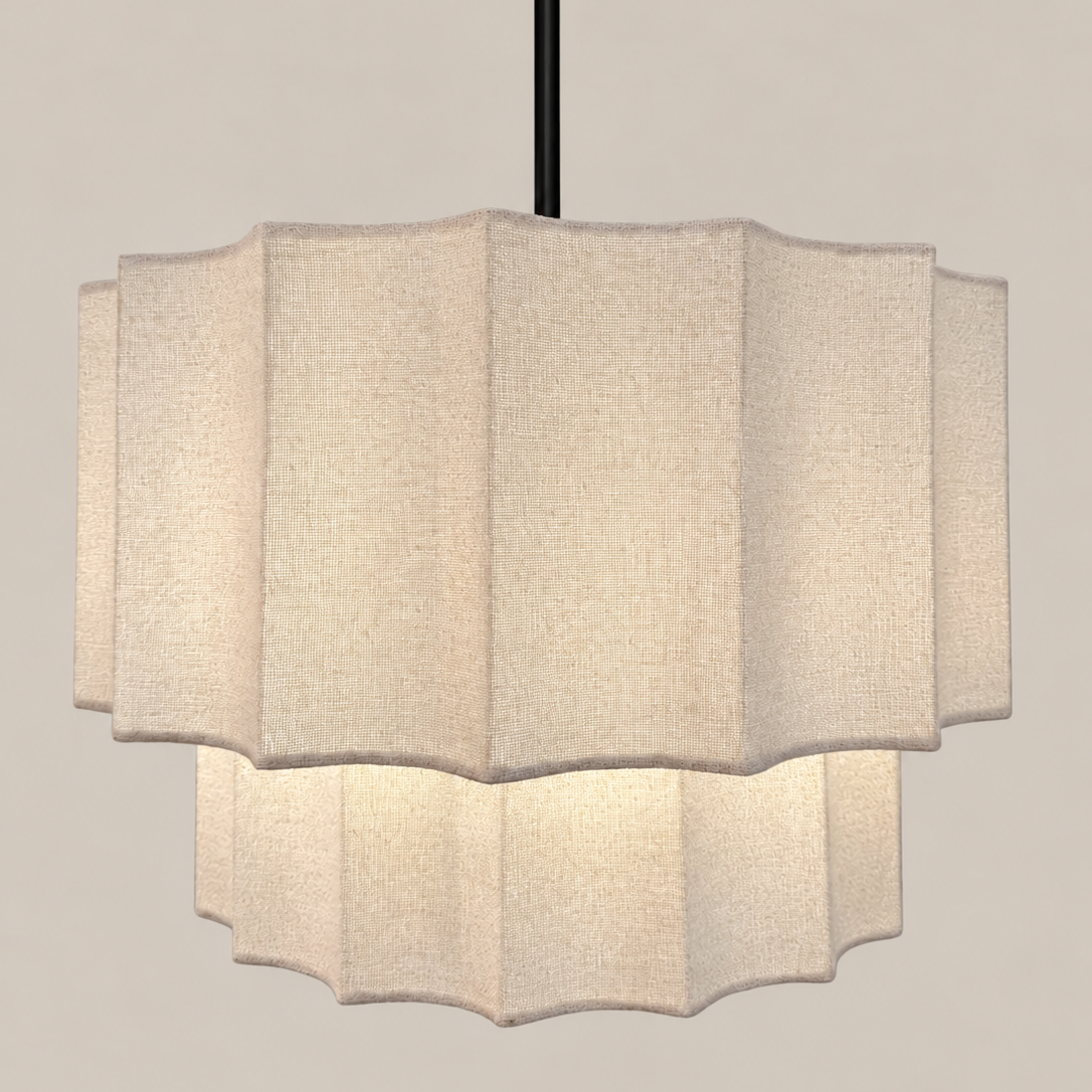 CGC Catalina Extra Large 52cm Cream Fine Linen Two Tier Inverted Scallop Lampshade
